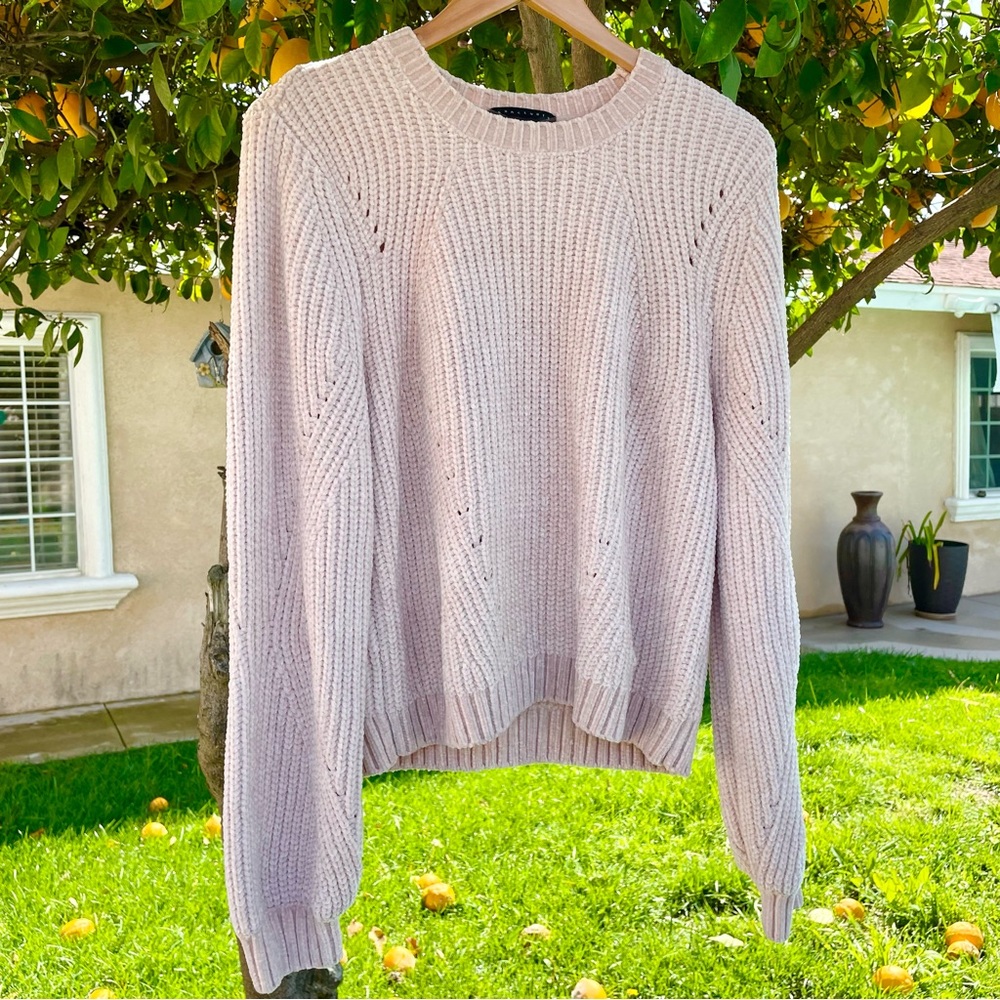 Sanctuary Velvet Pink Pullover / Knit Sweater Over the Rainbow - Size Large